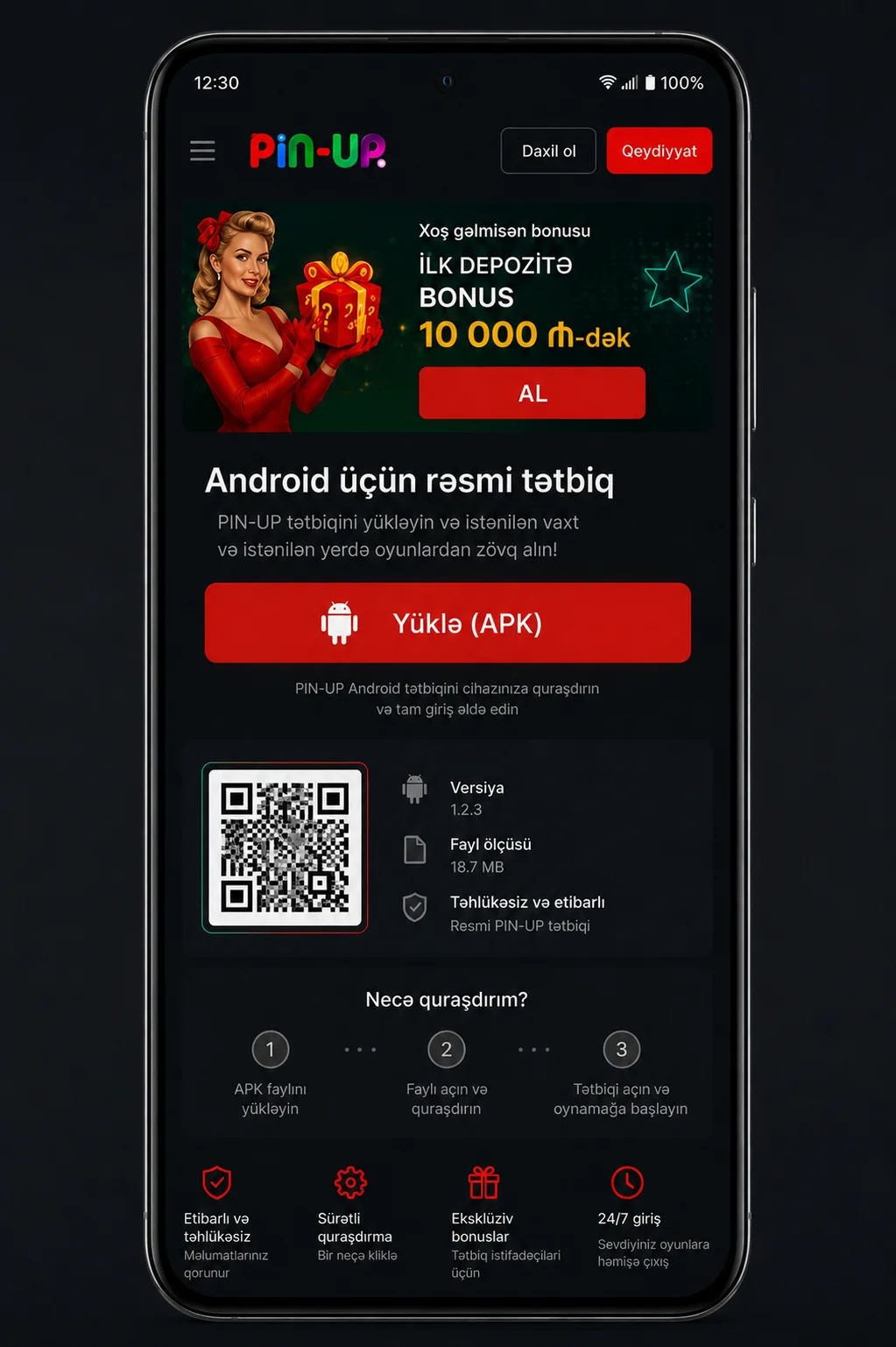 pinup tətbiqinin endirilməsi — Android ekranı